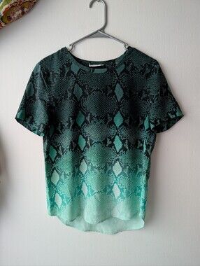 Equipment Femme Green Ombre Python Print Silk Top